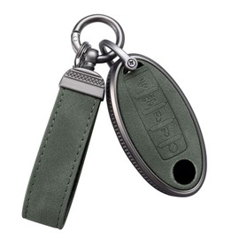 YO&YOYE Compatible with nissan Key Fob Cover with Keychain Leather Key Case Protector for Altima Maxima Rogue Armada Pathfinder Smart Key (4 Buttons, Green)