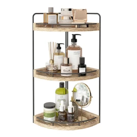 Fixwal Corner Bathroom Counter Organizer, 3 Tier Rustic Bathroom Organizer, Wood Countertop Storage Tray for Vanity, Kitchen, Bedroom (Light Brown)