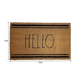 Rae Dunn Hello Door Mat - 24" x 36" Welcome Mat - Coco Coir Coconut Fiber and Waterproof Rubber Back - Cute Decor Indoor and Outdoor Rug for Front Porch, Entrance, Entryway, Patio