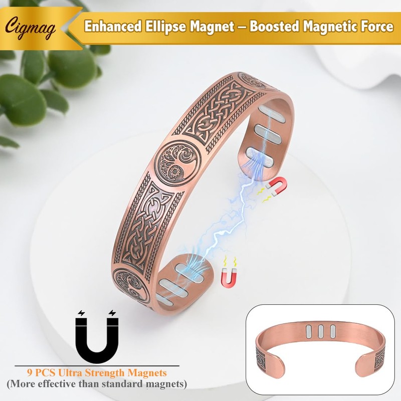 Cigmag Copper Magnetic Bracelet for Men, with Powerful 9X 5000