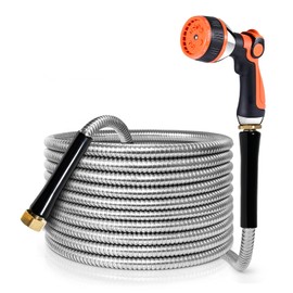 YAMATIC 40FT Stainless Steel Garden Hose with 10 Pattern Spray Nozzle, Heavy Duty Metal Water Hose, Kink-Free, Rust Resistant Hose for Yard, Lawn, RV, Outdoor