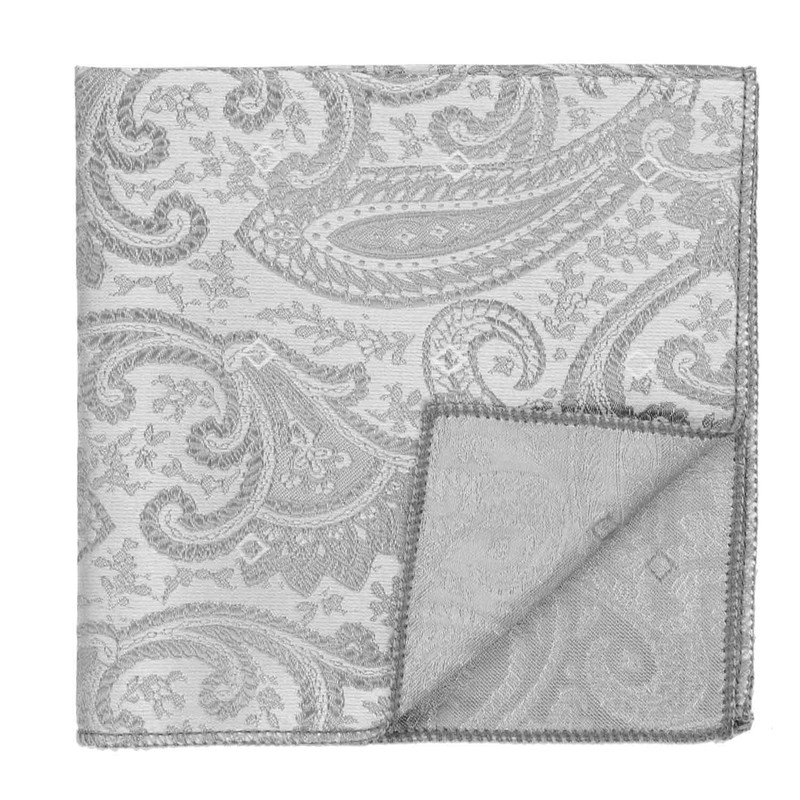 tiemart Pattern Pocket Square (Mercury Silver Clara Paisley)