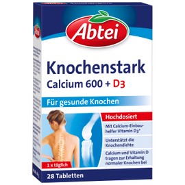 Abtei Bone Strong Calcium 600 + D3 - High Dose - Dietary Supplement for Healthy Bones - Gluten-Free, Lactose-Free, Suitable for Vegetarians - 1 x 28 Film-Coated Tablets