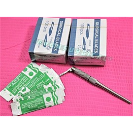 Cynamed Round Pattern Adjustable 7 Ways Scalpel Handle #3 + 200 STERILE Scalpel Blades -for Biology Lab Anatomy, Practicing Cutting, Medical Student Training, Sculpting, Repairing