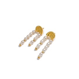 CAFFTI Pearl Earrings for Women 18K Gold Plated Freshwater Cultured Seashell Dangle Earrings Beach Jewelry