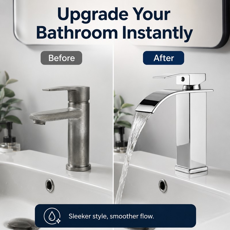 Waterfall Bathroom Faucet for Sink Basin – Hot & Cold