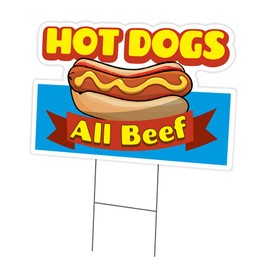 Hot Dogs All Beef Yard Sign 12" X 16" & Stake | Advertise Your Business | Stake Included Image On Front Only | Made in The USA