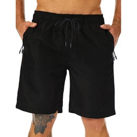 Ougelebo Swimming Trunks with Zip Pocket Men's Quick-Drying, black, XL