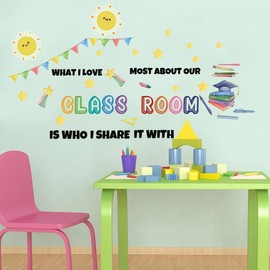 IARTTOP What I Love Most about is Who I Share with It Wall Decal Inspirational Quote Sticker for Classroom Colorful Star Sun Wall Art Motivational Inclusion Nursery Decor for School Wall Bedroom