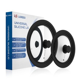 Universal Silicone Glass Lid Set for Pots Pans & Skillet Size 7, 7.5, 8, 8.5, 9, 9.5,10, 10.5,11 & 11.5" Inches, Tempered Glass Lid with Steam Vent & Cool-Touch Handle (Pack of Two - Black)