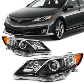 SCITOO Headlights for 2012 2013 2014 for Toyota Camry Pair Headlight Assembly Black Housing Amber Reflector TO2502211