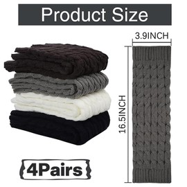 4 Pares De Calcetines Largos De Punto Trenzado Para Mujer - Calentadores de Piernas (Negro, Blanco, Café, Gris Oscuro) Calientitos, Cómodos, Calcetines Invierno Frío Adecuado En Casa O Fuera De Casa