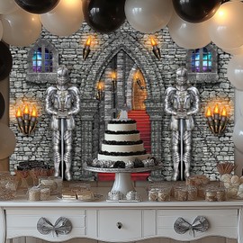 Avezano Medieval Party Banner Castle Wall Backdrop Medieval Castle Backdrop Knight Decorations Knight Stone Party Supplies (7x5ft)