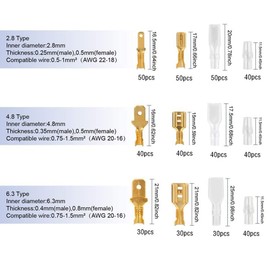 480 Pieces 2.8/4.8/6.3 mm Quick Connect Plugs and Sockets, BOSOIRSOU Wire Crimp Terminal Block Assortment Kit with Insulation Sleeve Electrical Wiring Car Audio Speaker