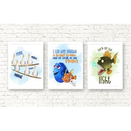Silly Goose Gifts Nemo Fish Ocean Themed Character - Kids Bathroom Art - Toddler Girl Bathroom Decor with Funny Bathroom Reminders & Quotes - Made in USA - No Frames Included - Set of Three, 8x10 in
