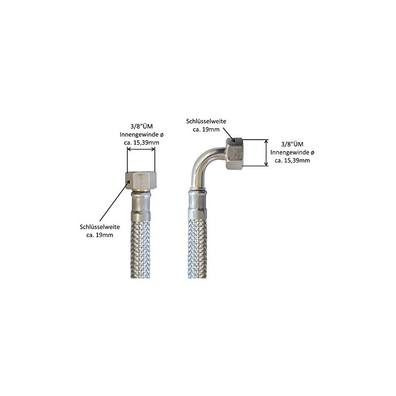 Reinforced hose 3/8 inch nut x 3/8 inch nut with