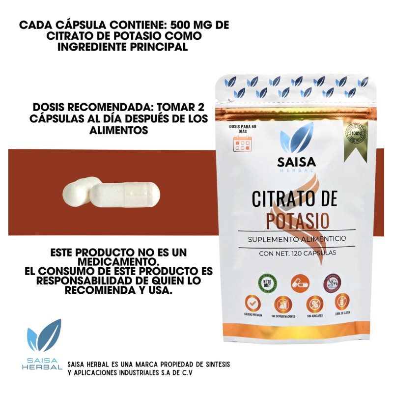 Citrato De Magnesio Y Citrato De Potasio 120 Cáps C/u