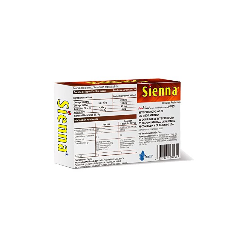 Sienna Suplemento Alimenticio a Base de Colgeno Tipo II, Omega