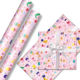 PIG1 Wrapping Paper 5 Sheets Wrapping Paper Sheets, 50 * 70cm Cartoon Birthday Wrap ping Pa per for Present Durable Gift Wrap Pack Paper Recyclable for Kids Boy Girl Party Favor Decorations