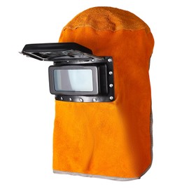 Welding Helmet Mask with Flip Open Lens, Welding Hood Leather Protective Gear Mask Work Cap, Flame & Heat Resistant, Dust Resistant, Breathable (Short)