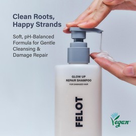 FELOT Glow Up Repair Shampoo – Cuticle Care, Protein Bonding & Deep Nourishment | Sulfate-Free, Hydrating Vegan Formula with Amino Acids & Oils for Damage Repair, Strength, and Shine - 10.58 fl.oz.