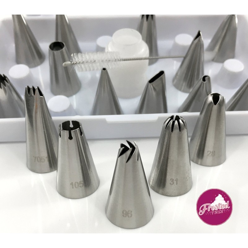 Professional 18-Piece Cake Decorating Tip Set by Frosted Finish­ -