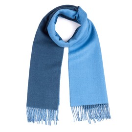 Alpaca Wool Scarf - 100% Pure Baby Alpaca - Double Sided Reversible Contrast Scarf (Blue/Lt Blue)