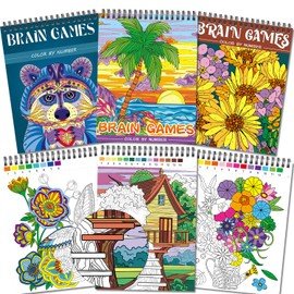 Kalysky Color by Numbers Adult Coloring Books,3 Fun Coloring Books for Adult Relaxation,60 Pages of Flowers Nature Landscapes Animals,Brain Game for Adults