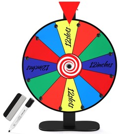 12-Inch Color Prize Wheel, 12 Slot Editable Spinning Wheel with Dry Erase Board & Marker for Parties, Carnivals, Tradeshow Booths, Classroom Games​
