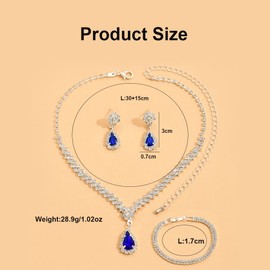 FDEETY 3 Piece Wedding Bridal Jewellery Set Combo Women's Metal with Diamonds Necklace Earrings Bracelet Combo Models Fashion Commuter Light Luxury Style, Gemstone