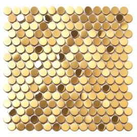 Blujellyfish Gold Backsplash Tile Penny Round Mosaics 3/4" Golden Stainless Steel Tiles for Wall Backsplash Shower Floor (Box of 5 Sheets)