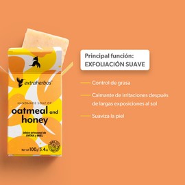Jabón Artesanal de Avena y Miel de Extraherbos | 100% Natural, exfoliante | Ideal para pieles mixtas, pieles sensibles, es calmante de irritaciones y suaviza la piel, para rostro y cuerpo,100g
