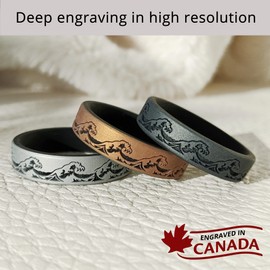 Knot Theory Waves Silicone Ring for Men and Women - Dark Silver Size 6 Wedding Band, Sports Activities, Breathable Comfort Fit 6mm Bandwidth