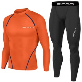 1bests Mens Sports Clothing Two Piece Camouflage Pattern Fitness Running Tights Quick Dry, Orange Balck Line (1)