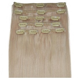 Luxury, FULL HEAD, Real Clip-in Hair Extensions - 100% Remy, Triple Weft, Thick Human Hair, (18 inches in length, 140g, 60 - Lightest Blonde)
