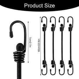 4 Pcs Bungee Cords with Hooks, 60cm Heavy Duty Weatherproof Elastic Bungee Straps, Black Bungee Cords for Luggage Camps Tarps Tents Garden Furniture