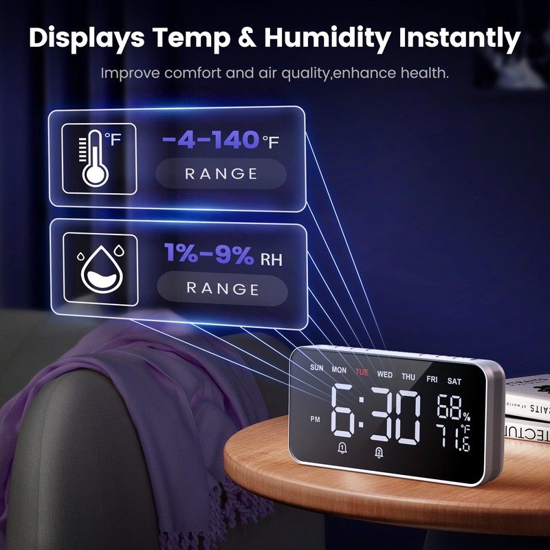 Dekala LED Digital Alarm Clock with Double Alarms, Temperature &