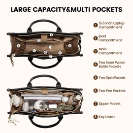 LOVEVOOK Laptop Tote Bags for Women Canvas Work Bag 15.6 inch Large Professional Teacher Purse Lightweight Computer Bag Briefcase Business Office, Black-white