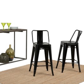 SIMPLIHOME Rayne 24 inch Counter Height Stool, Black Metal, Square, Set of 2, for the Kitchen and Dining Room, Industrial