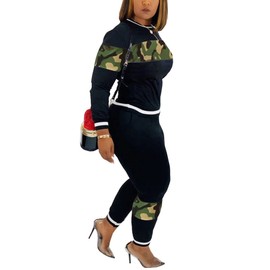 Alunzoem Womens 2 Piece Jogger Outfits, Camouflage Long Sleeve Pullover Tops Skinny Pants Tracksuit Set Green M