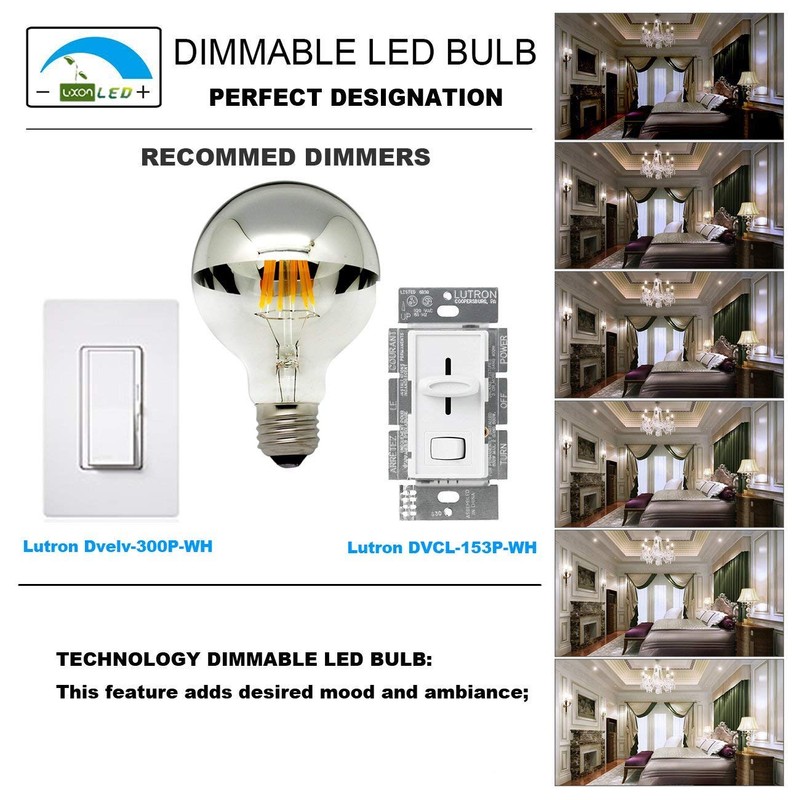 LUXON Half Chrome Light Bulbs,Dimmable,LED Edison Bulbs,Silver Dipped Anti Glare