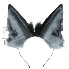 Blooshow Handmade Wolf Ear Headband Fox Ear Hair Band Wolf Cosplay Props (C Grey Black)