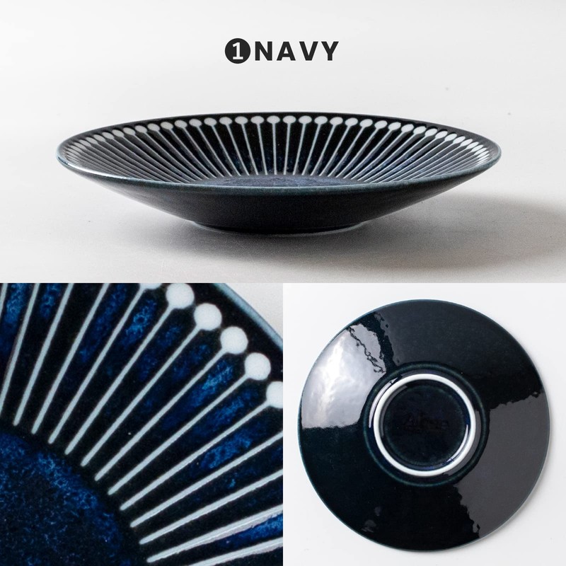 Minoru Pottery Mino Ware Albee 145 Plate, Navy, Set of