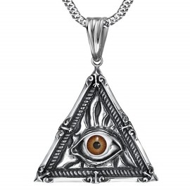 BOBIJOO JEWELRY - Pendentif Bijou Triangle Illuminati Oeil de la Providence Franc Maçon Acier 316L Argenté Chaîne, Alloy Steel