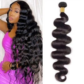 Body Wave Bundle 26 Inch Human Hair Bundles Brazilian Hair Bundles 100%Unprocessed Weave  for Women #1bcolor: Black, Stretched Length: 16 Inches