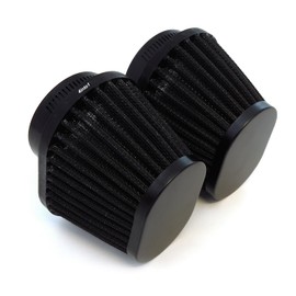 2 Pack Universal Performance High Flow Tapered Oval Clamp On Pod Air Filter Intake Cleaner 50mm Black Motorcycle Scooter ATV UTV Cafe Racer Dirt Bike Moped