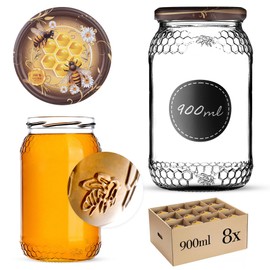 KADAX Honey Jars, 900 ml, Preserving Jars with Fi82 mm Screw Lid, Jars for Honey, Jam Jars, Screw Jars, Preserving Jars (Honeydew Honey, Pack of 8)