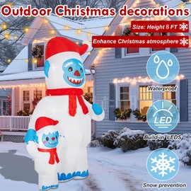 Morejoy 8 FT Christmas Snowman Monster Inflatable with Built-in LED Lights - Christmas Outdoor Decoration, Blow Up Inflatable for Christmas Party & Yard