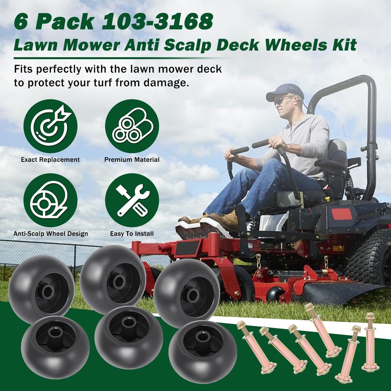CheeMuii 6 Pack Lawn Mower Deck Wheel Kit Heavy-duty Mower