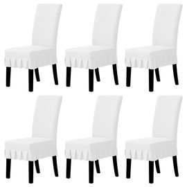 Easy-Going Dining Chair Covers Stretch Parsons Chair Slipcover with Skirt Chair Covers for Dining Room Restaurant Banquet (6 PCS, White)